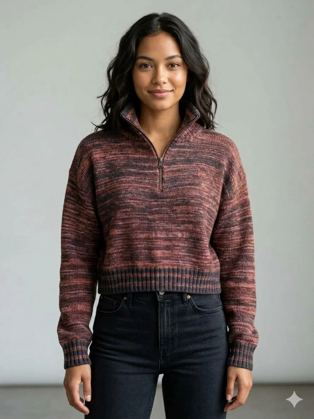 NWT John + Jenn Evereve Atlas Cropped Quarter Zip Sweater Marled Small
